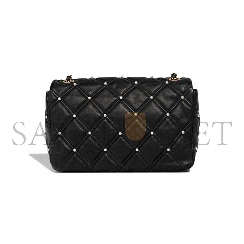 CHANEL BLACK PEARL STUDDED DIAMOND QUILT FLAP BAG (24*16*7.5cm)